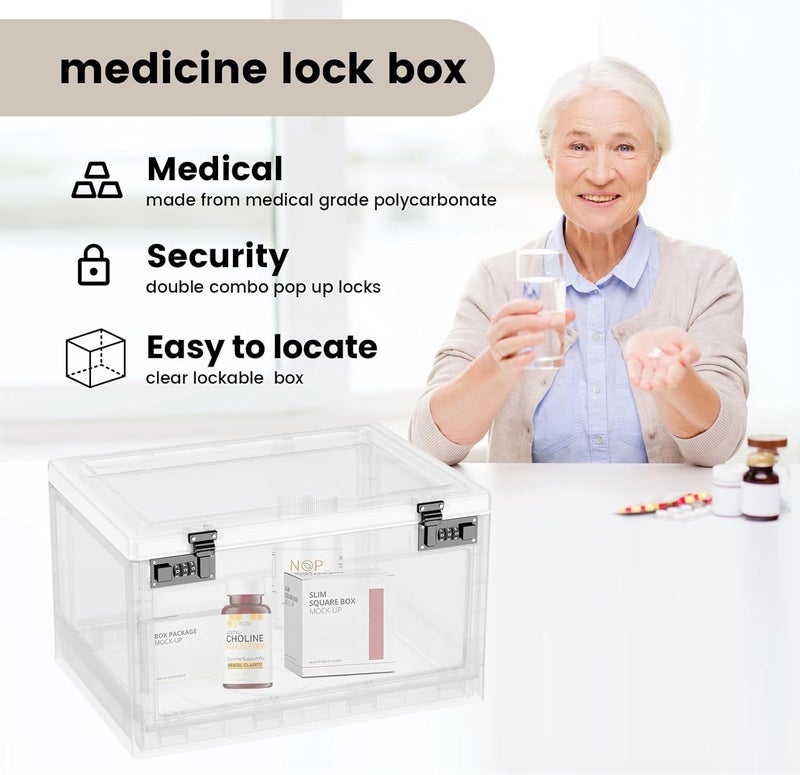 TemptLock Large Medicine Lock Box for Safe Medication, 24 Litre Locked Medicine Box with Combination Code, Hygienic Lockable Storage Box for Snacks/Food/Electronic/Fridge/Personal Items Stackable Clear - Image 3